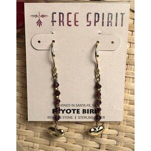 Peyote Bird Garnet Beaded Heart Drop Dangle Earrings Sterling Silver Artzy Boho